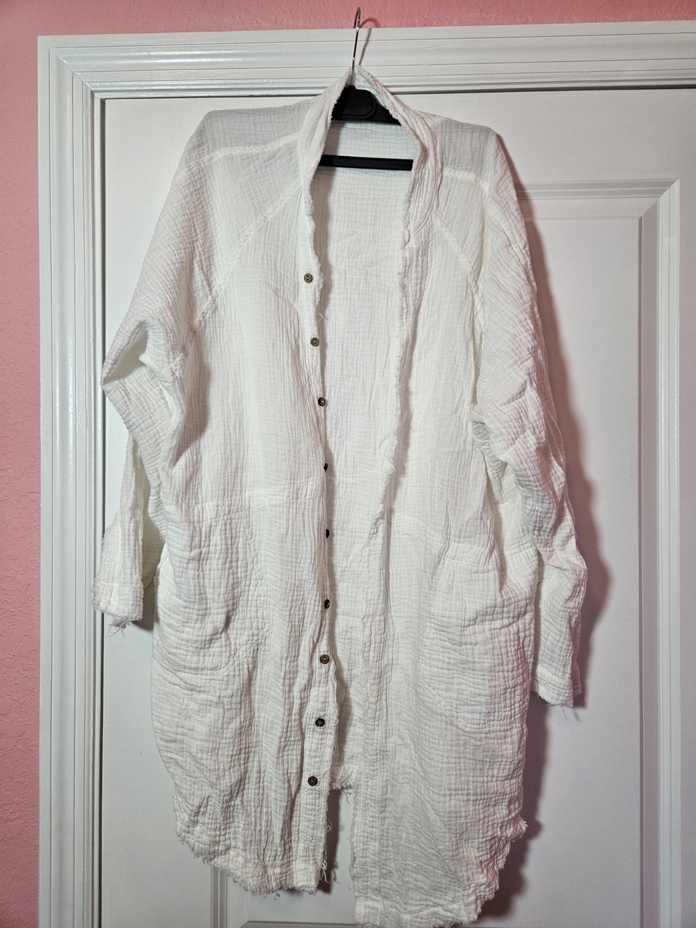 Long White Gauze Button-Front Tunic